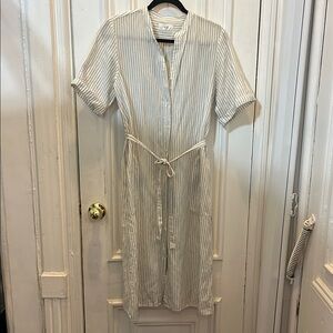 Uniqlo Striped Short Sleeve Linen Blend Midi Dress